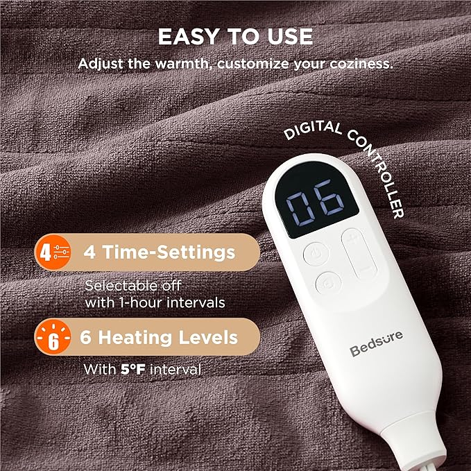 Bedsure Heated Blanket Electric Throw - Soft Flannel Electric Blanket, Heated Throw with 4 Time Settings & 6 Heat Settings, Warm Gift for Grandma (50x60 inches, Brown)