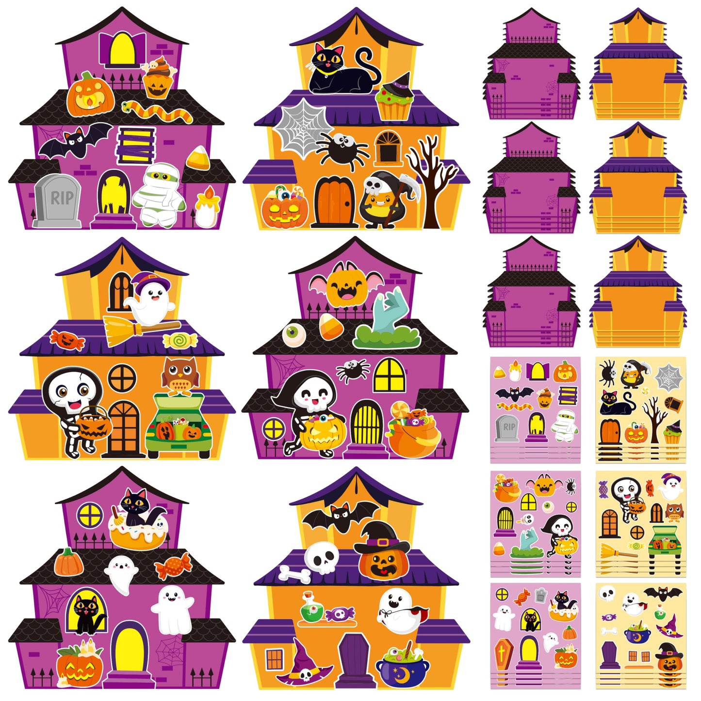 CY2SIDE Halloween Haunted House Stickers - 24 Set Make A Haunted House Craft Kits for Kids, DIY Halloween House Scene With Witch Sticker, Class Activity