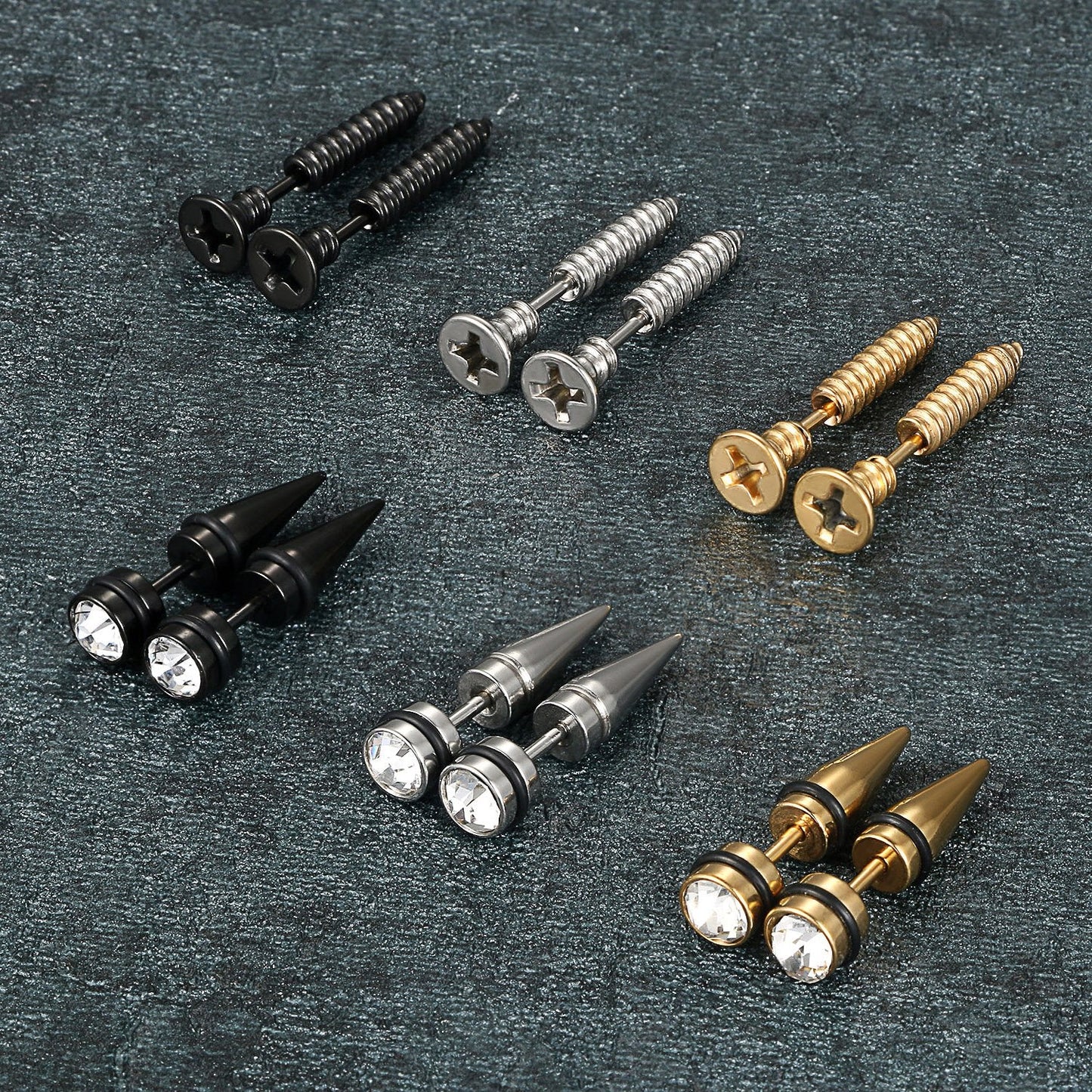 Aroncent 12PCS Men's Stainless Steel Fake Gauges Tunnel Cheater Piercing Jewelry Stud Earrings Set