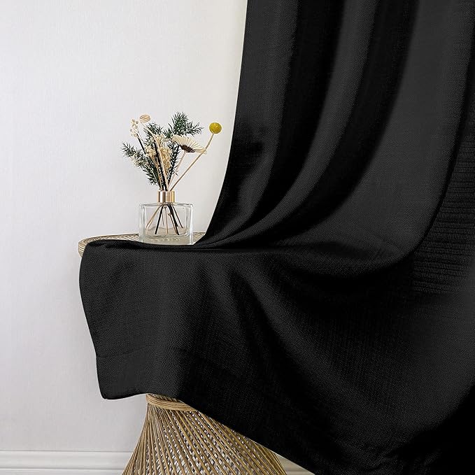 Chyhomenyc Black Curtains 84 Inches Long 2 Panels, Faux Linen Light Filtering Soft Burlap Textured Privacy Farmhouse Curtain Drapes for Living Room Bedroom, 40" Wx84 L