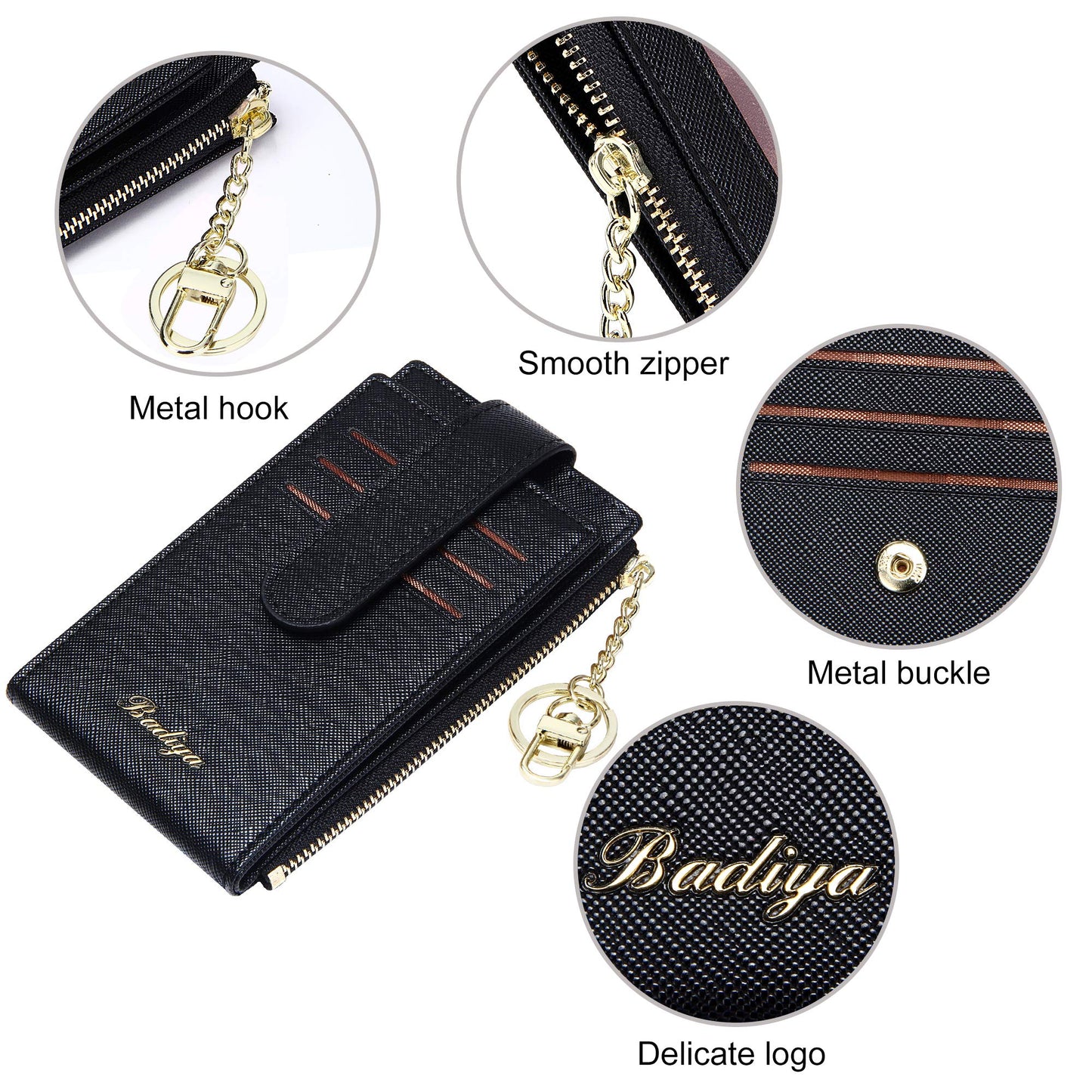 Badiya Slim Women Wallet RFID Blocking Bifold Compact 9 Card Slots Holder Wallets Soft Leather with Zipper Coin Pocket 2 ID Window