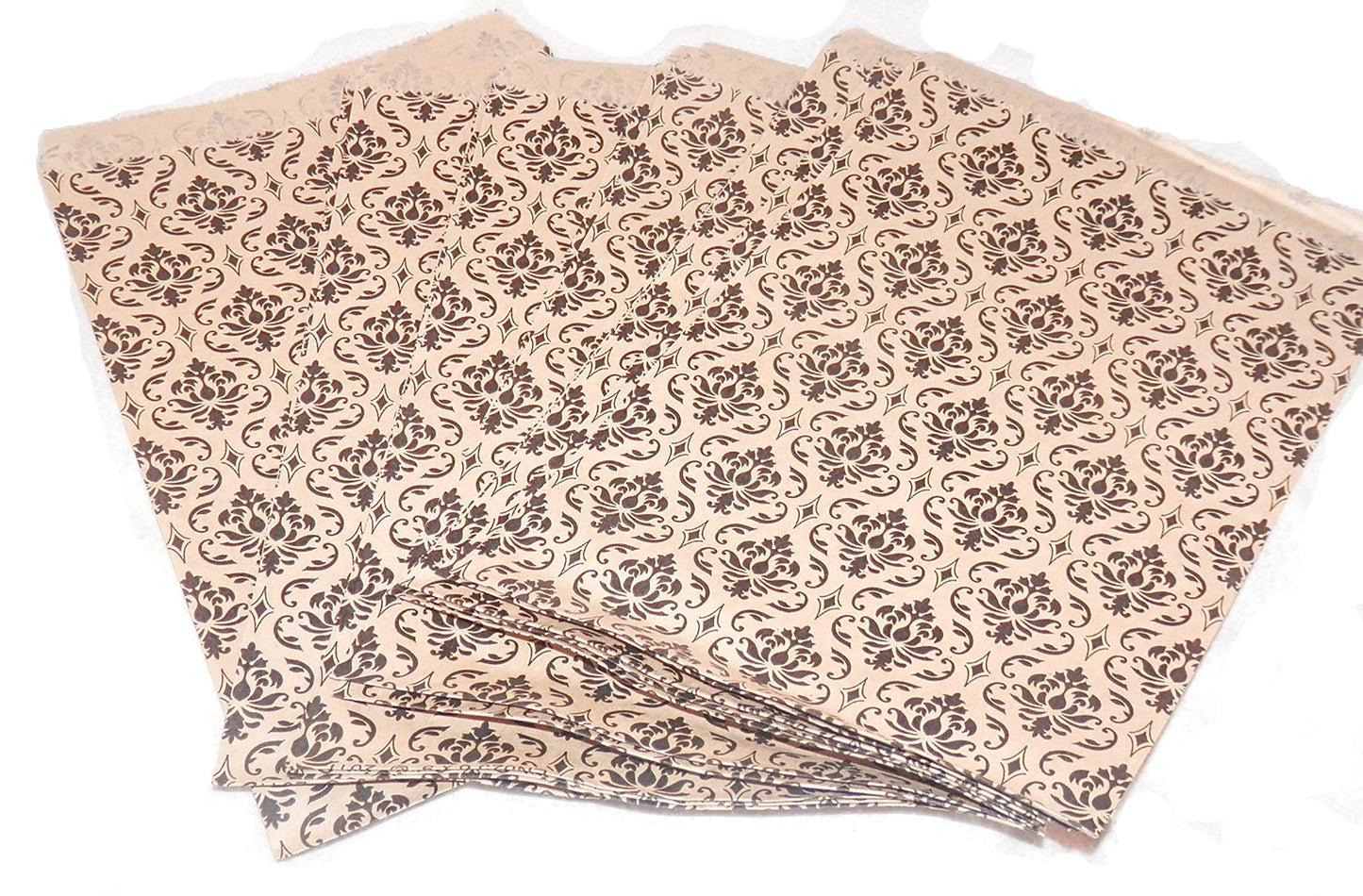 My Craft Supplies 100 Kraft Flat Merchandise Bags with Black Damask Print (6x9)
