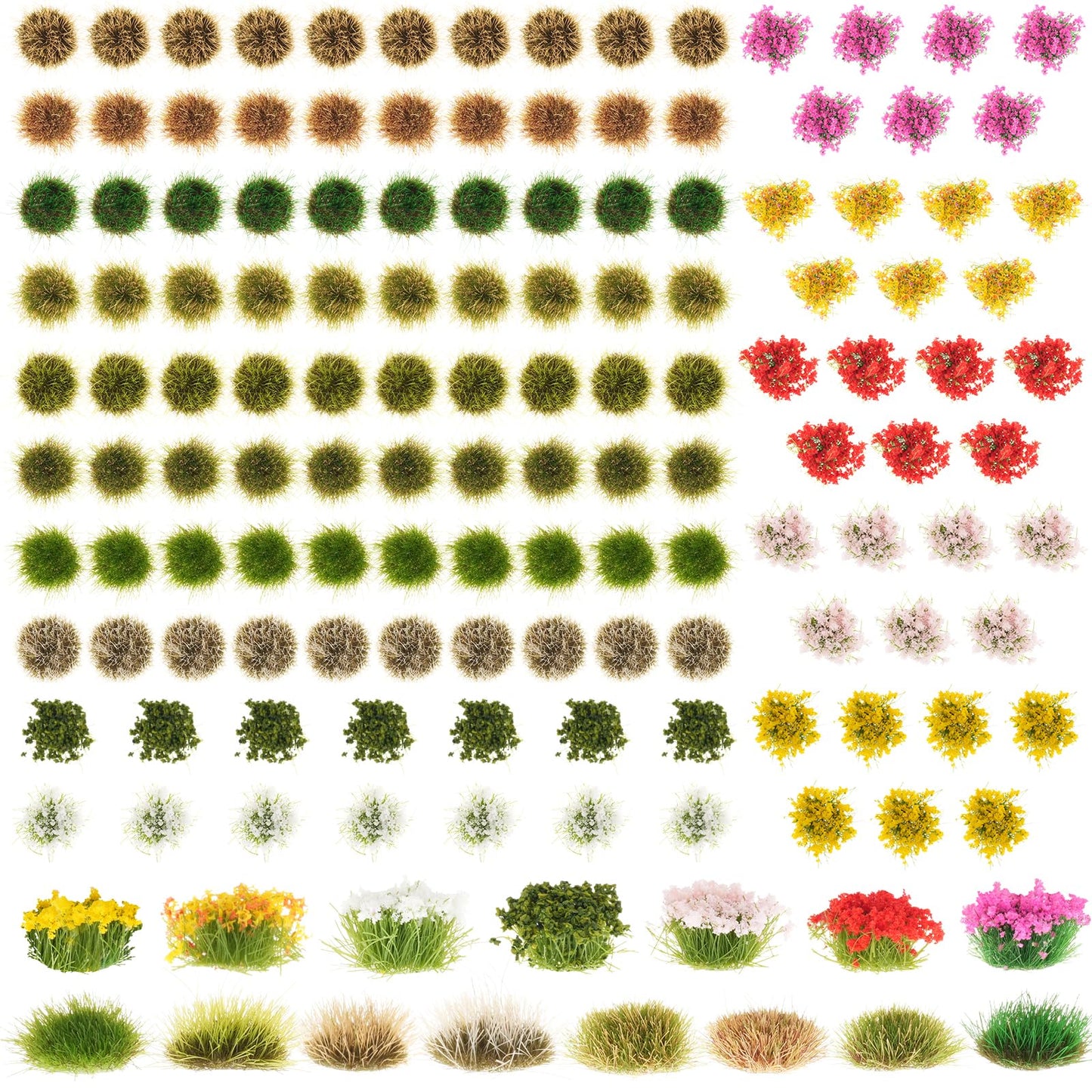 Draupnir 129 Pcs Static Grass Tuft Model Flower Vegetation Groups Self Adhesive Artificial Model Miniature Flowers Cluster for Train Landscape Terrain Railway Scenery Sand
