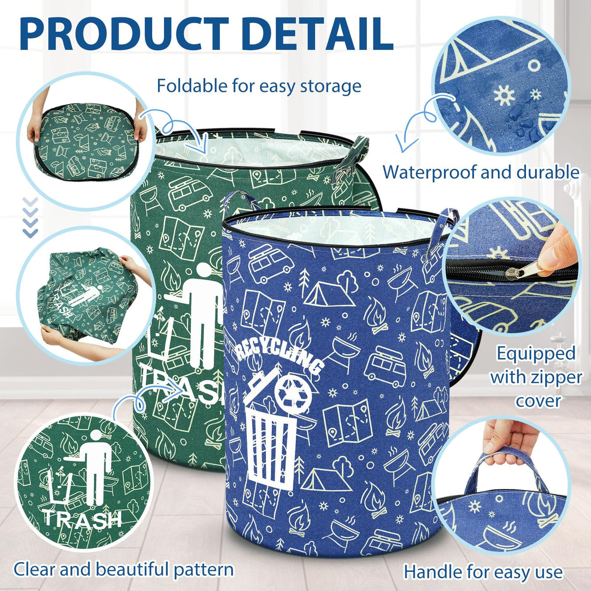 2 Pack Collapsible Trash Can Camping with Zippered Lid Foldable Storage Bin Portable Garbage Can for Outdoor Camping RV's Yard Waste (2 Count)