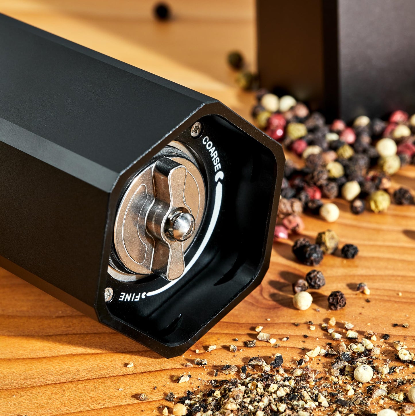 HexClad HexMill Pepper Grinder, Professional Grade Heavy Duty, Refillable, Aluminum Matte Black, Adjustable Ten Coarse Grind Settings