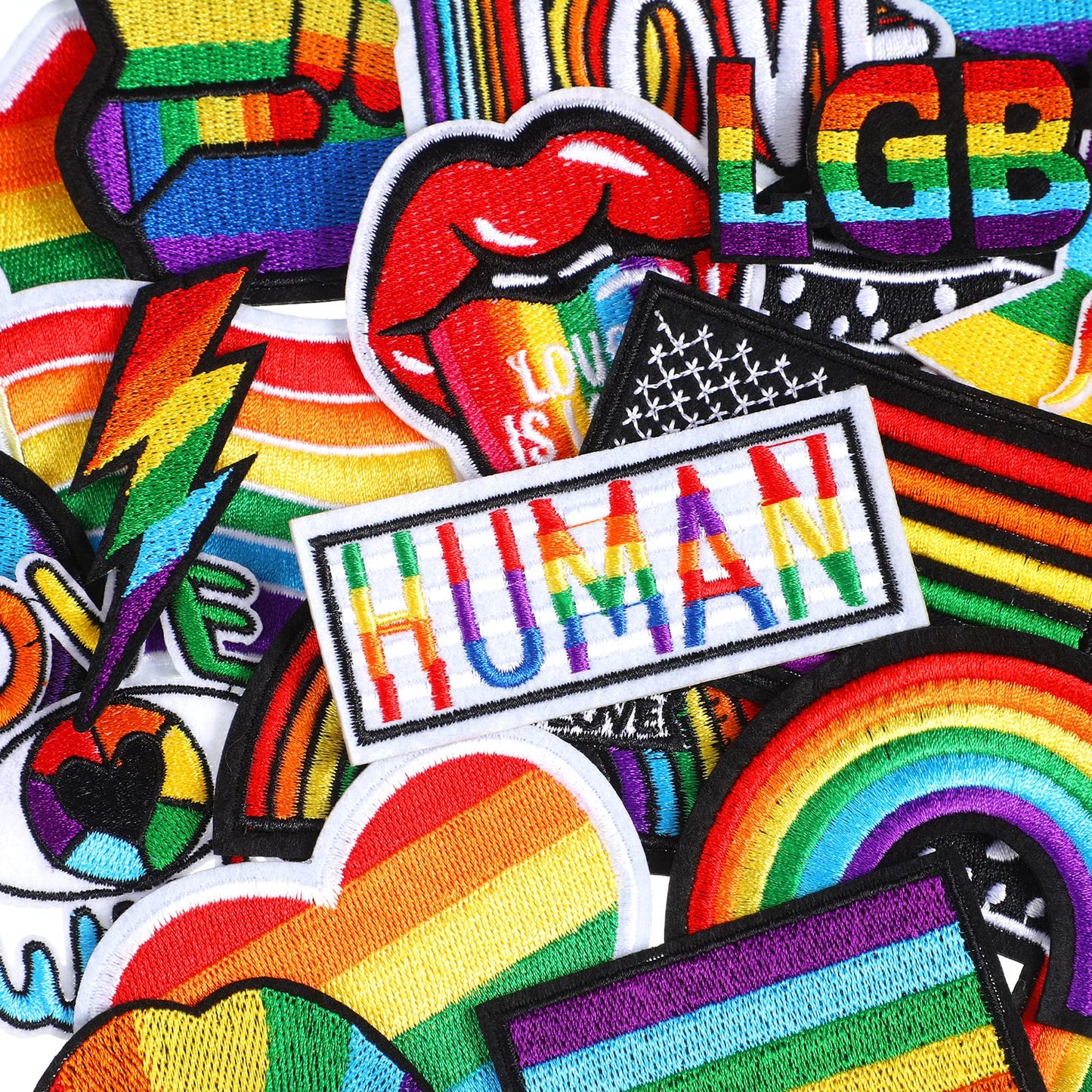 Yinder 80 Pcs Rainbow Pride Patch, LGBT Patch, Embroidered, Heart Flag, Smile, Rainbow Assorted Sewing Applique for Pride Party Favor Supplies, 20 Styles