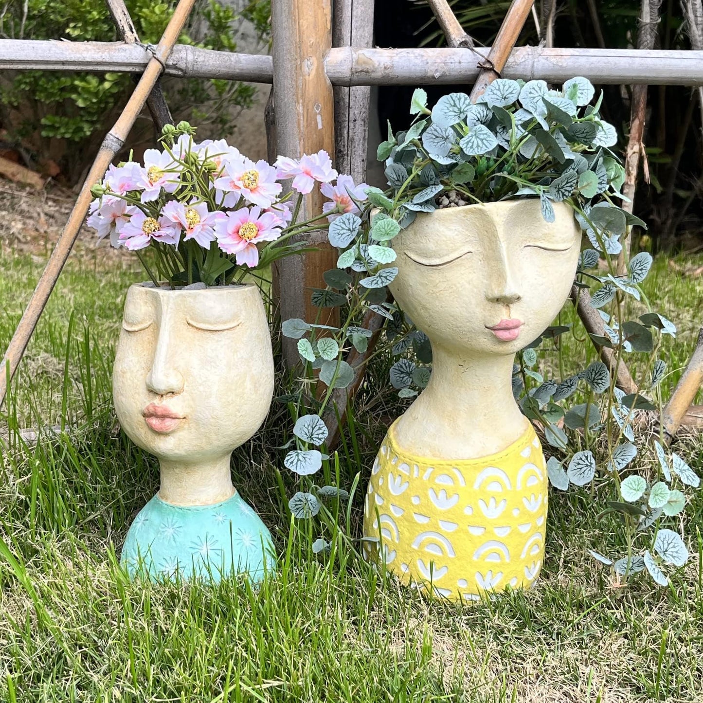 DiliComing Face Planter-Pots for Indoor Plants - 11 Inch Tall Planters for Flowers Head Planter with Drainage for Patio Yard Garden Succulent Pots Garden Decor 6 x 6 x 11 Inch