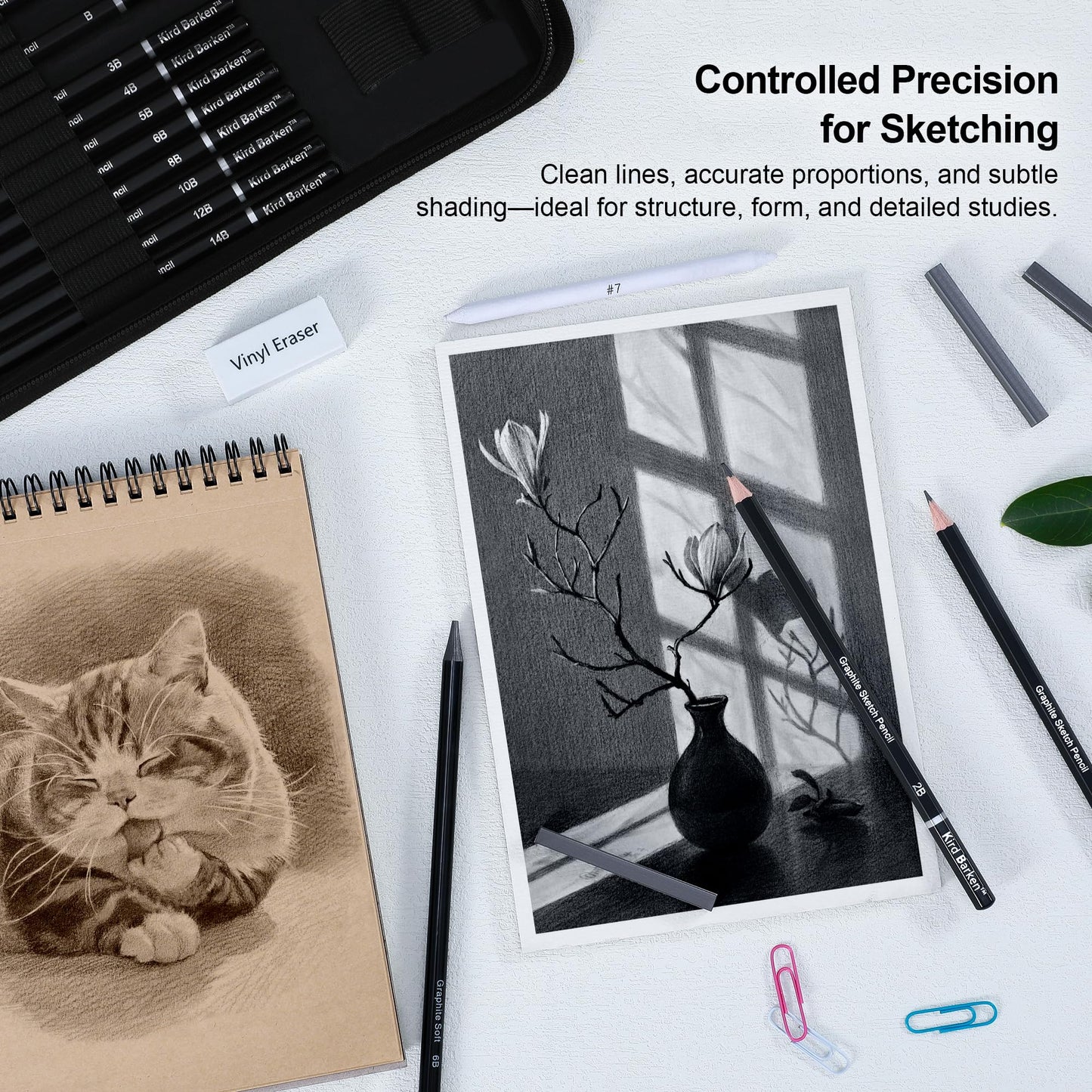 Kird Barken 112 PCS Professional Drawing Set Sketch Kit with 3-Color Sketchbook, Graphite & Charcoal Pencils,Sketching Supplies for Shading & Blending – Ideal for Artists, Adults, Teens & Beginners