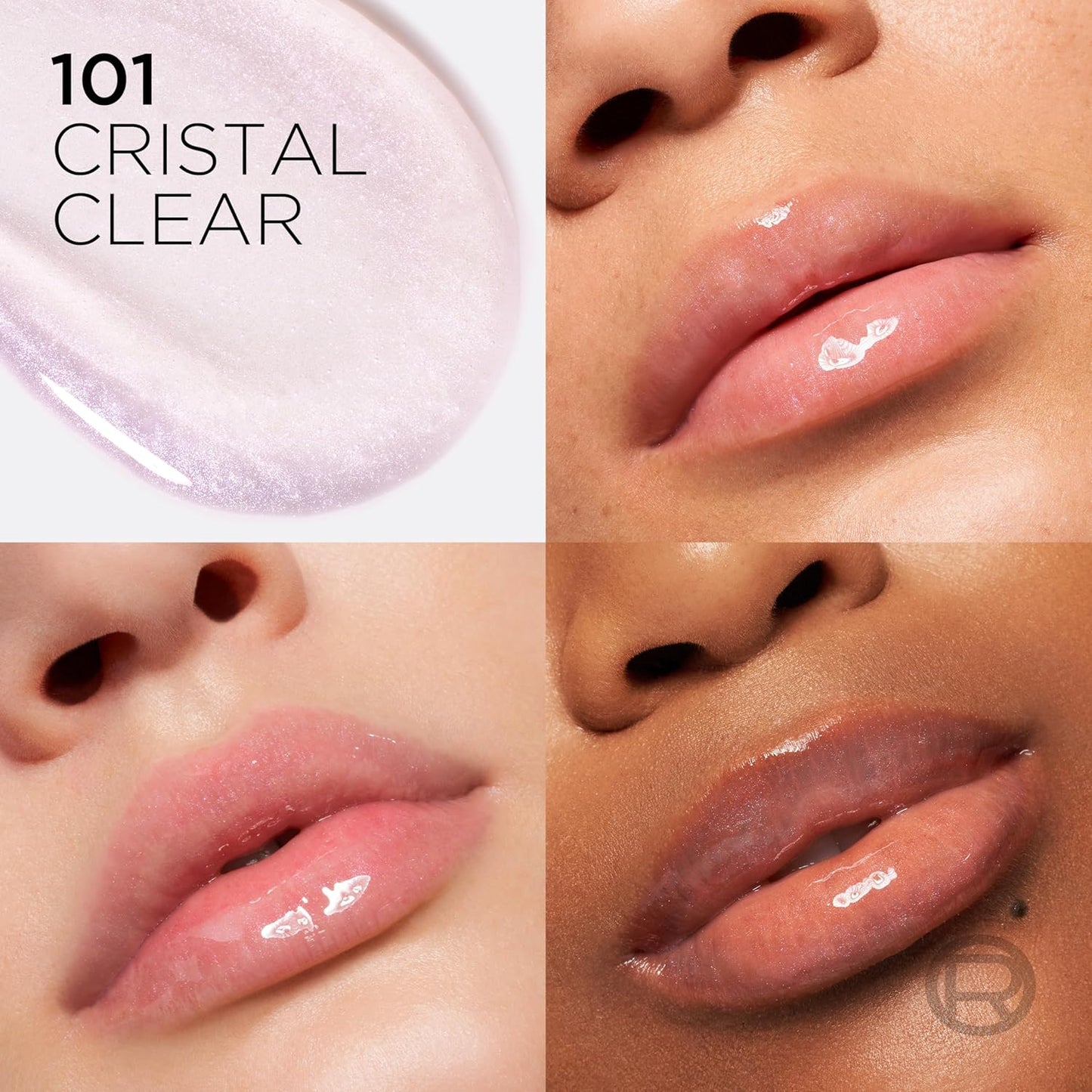 L'Oreal Paris Plump Ambition Hyaluron Lip Oil, 24 HR Lip Gloss with Hyaluronic Acid, Volumizing Formula with Glass-Like Shine, Cristal Clear 101, 0.16 Fl Oz