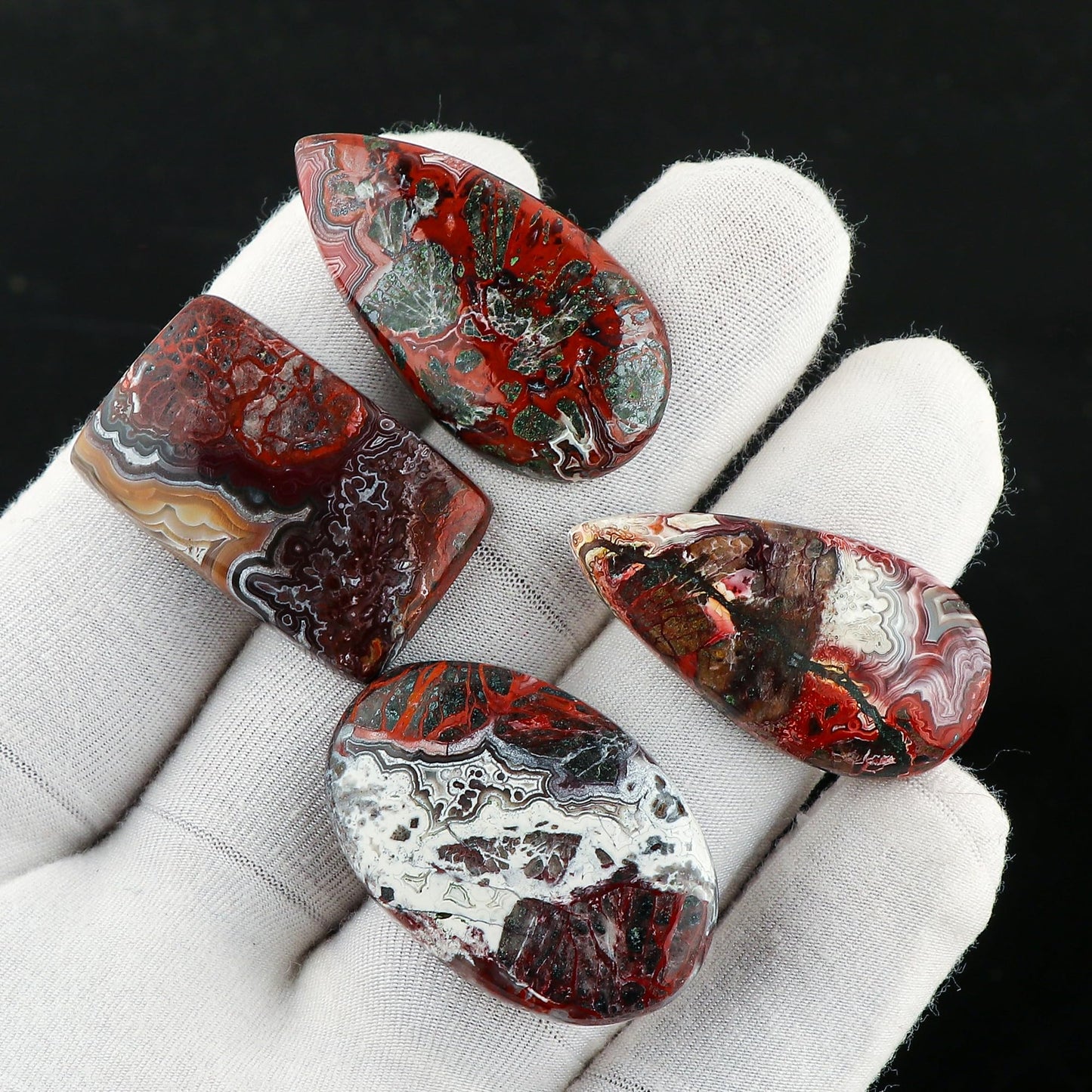 CRYSTALIS Wholesale 4pcs Natural Crazy Lace Agate Loose Gemstone Bulk Cabochons Jewelry Making Supply, Chakra & Healing Polished Stones, Wire Wrapping, DIY, Gem Collection