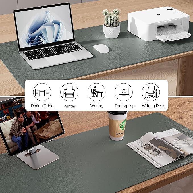 Aothia Leather Desk Pad Protector, Office Desk Mat, Large Mouse Pad, Non-Slip PU Leather Desk Blotter, Laptop Desk Pad, Waterproof Desk Writing Pad for Office and Home (Jungle Green, 31.5" x 15.7")