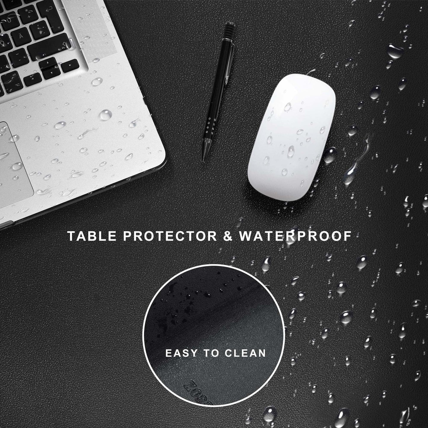 ZORESYN Leather Desk Mat 31.5 x 23.6 Inch (Black) - Extended Widen Mouse Pad, Waterproof Faux Leather Desk Pad with Non-Slip Base for Office & Home