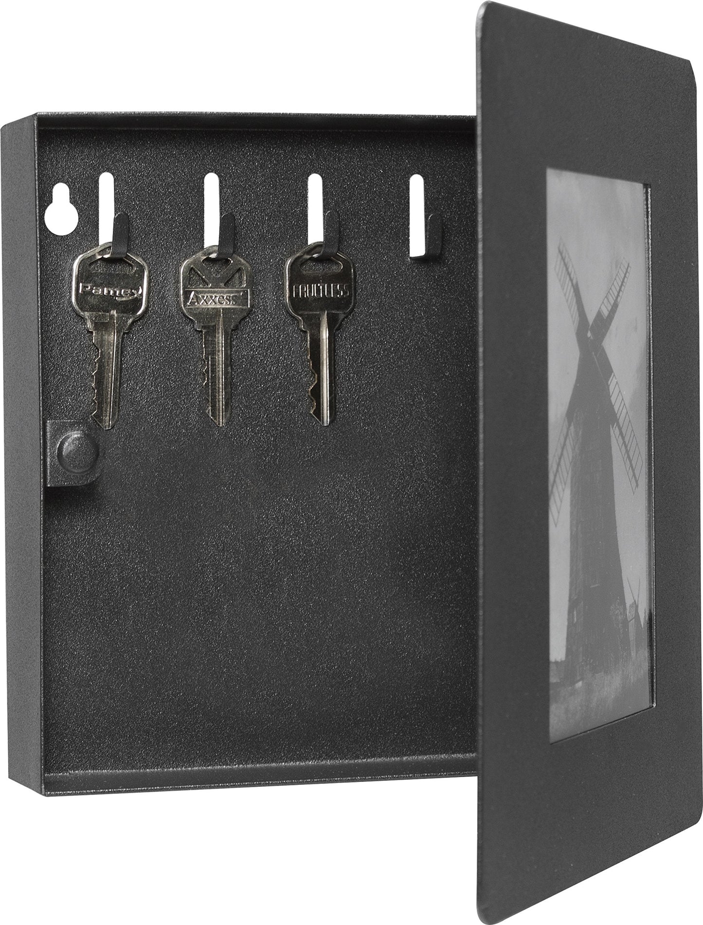 BARSKA 4"X 6" Picture Wall Mount Photo Frame Key Cabinet, Holds Upto 5 Keys, Magnetic Lock, and Pre-Drilled for Wall Mounting