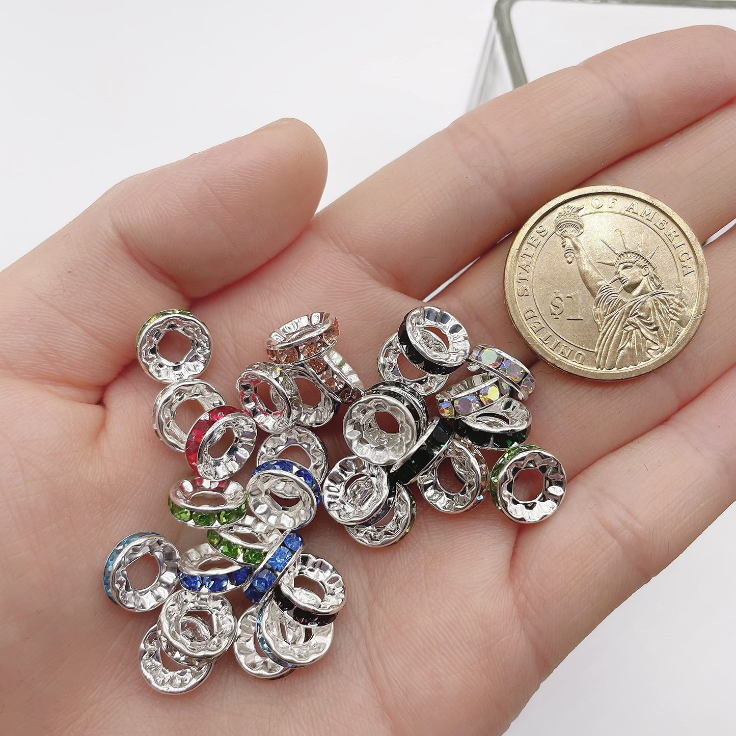 200 PCS Silver Plated Mix Color Beads for Jewelry Making - 10MM, Large Hole (4.5MM), Fit European Bracelets & Snake Chain
