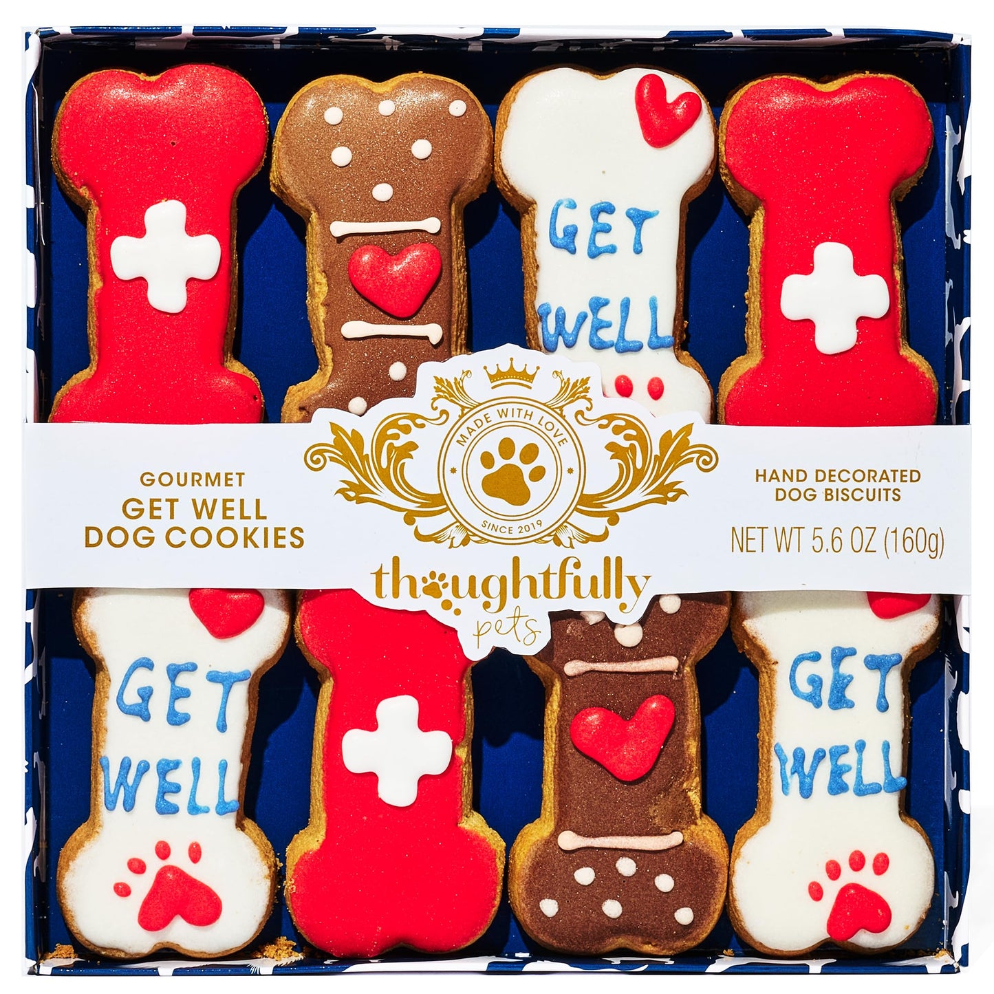 Thoughtfully Pets, Get Well Dog Cookies Gift Set, Crunchy Dog Treats Includes Colorfully Hand Decorated Get Well Themed Biscuits to Brighten Their Day, Set of 8