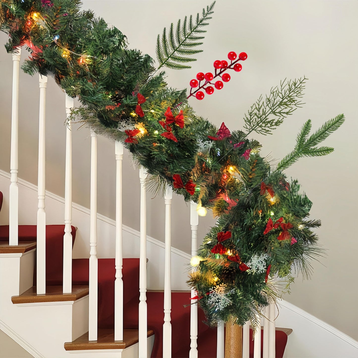 Gitechft 50 PCS Artificial Pine Branches Fake Greenery Pine Picks Artificial Red Berry Stems,Xmas Stems,Christmas Pine Needles for Wreath Decorations