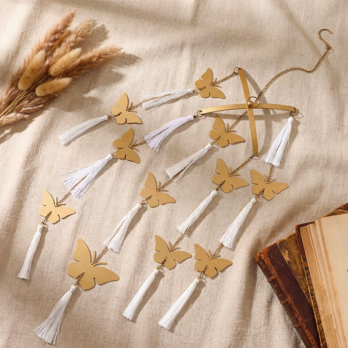 Colingmill Butterfly Crib Mobile Handmade Brass Ceiling Hanging for Baby Nursery Girls Butterfly Hanging Decor for Home Wall Ceiling 42×10 Inch