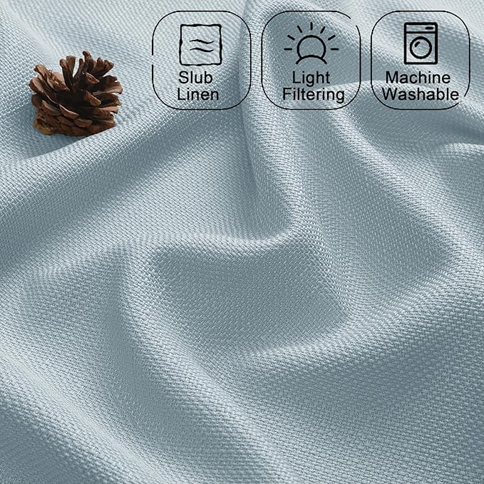 Chyhomenyc Bennet Aqua Valance for Windows, Faux Linen Slub Textured Semi Sheer Small Window Cafe Valance for Bathroom Laundry Basement, 2 Piece, 30Wx14L inch