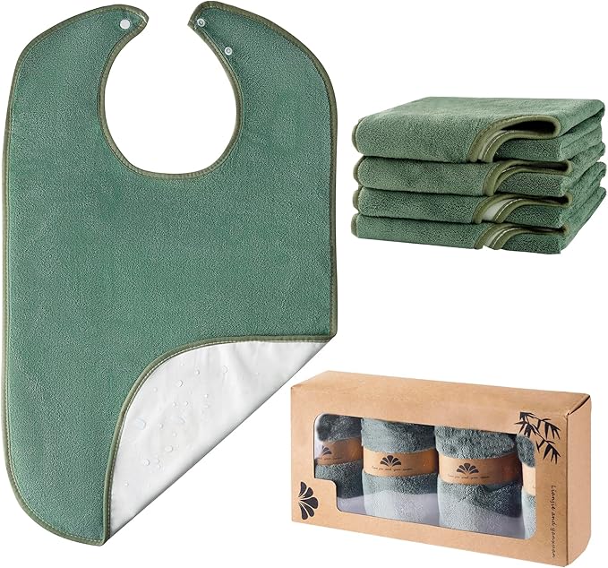 4 Pack Adult Bibs for Men and Women, Adult Bibs for Elderly,Towel bibs for Special Needs Adults