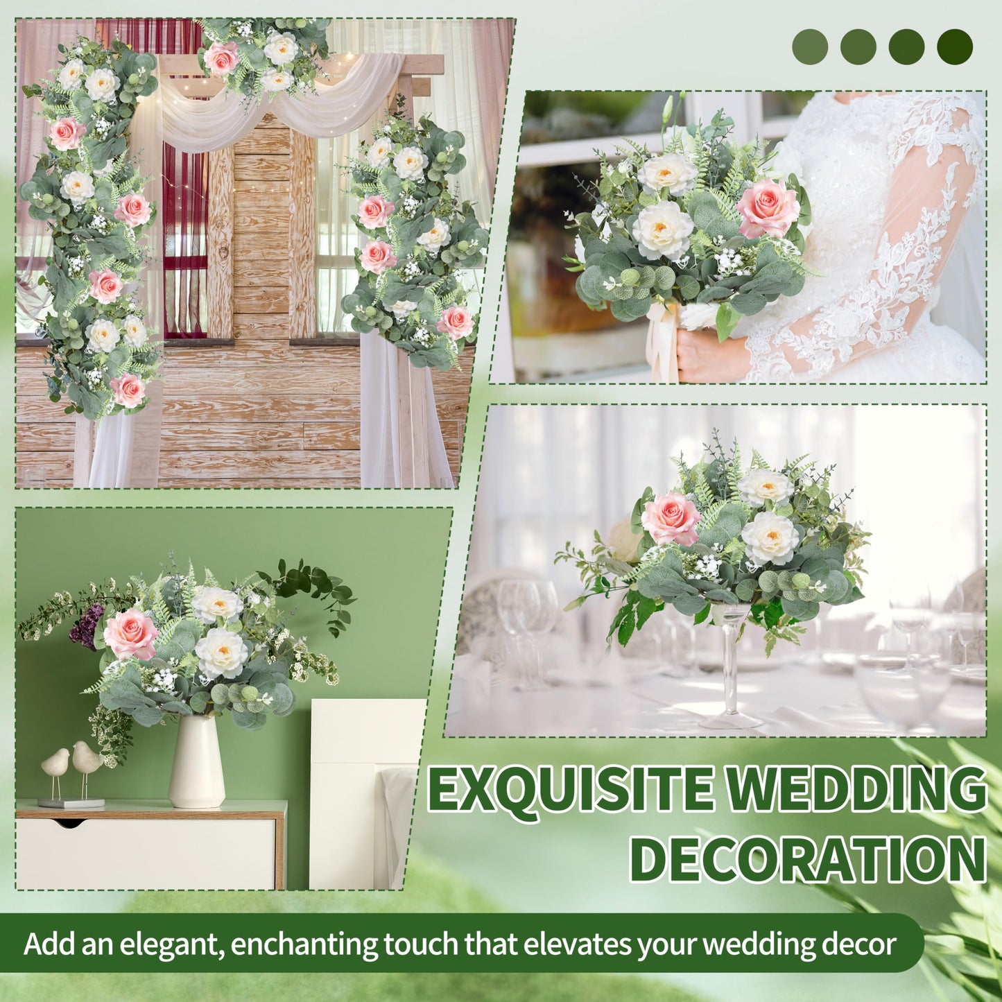 Hoplito 150 Pcs 7 Kinds Mixed Artificial Eucalyptus Leaves Stems Bulk, Fake Greenery Plants Faux Silver Dollar Eucalyptus Leaves for Wedding Vase Bouquet Floral Arrangement Centerpiece Home Decor