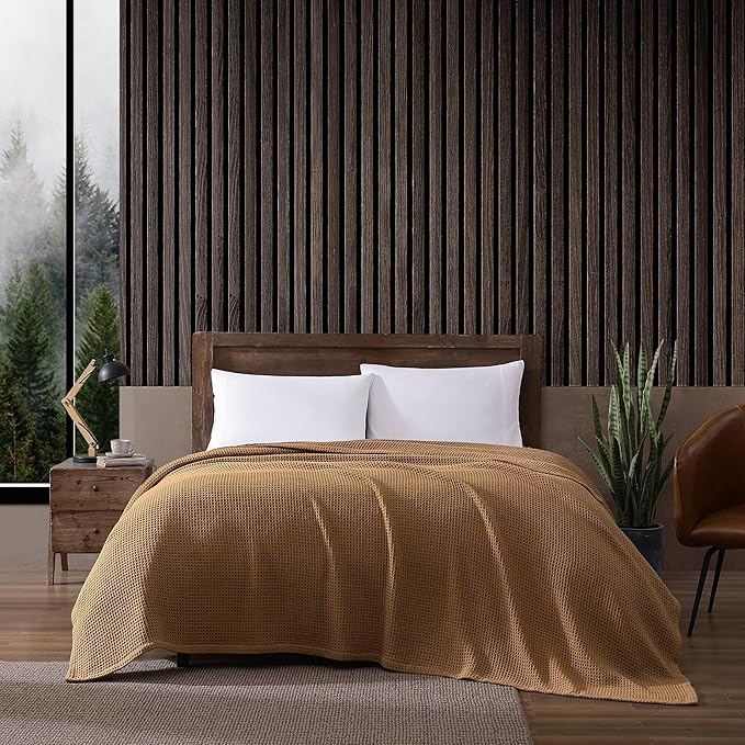 Eddie Bauer Blanket Soft Waffle Weave Bedding, Medium Weight Bedroom Decor, Softens Every Wash, Queen, Brown