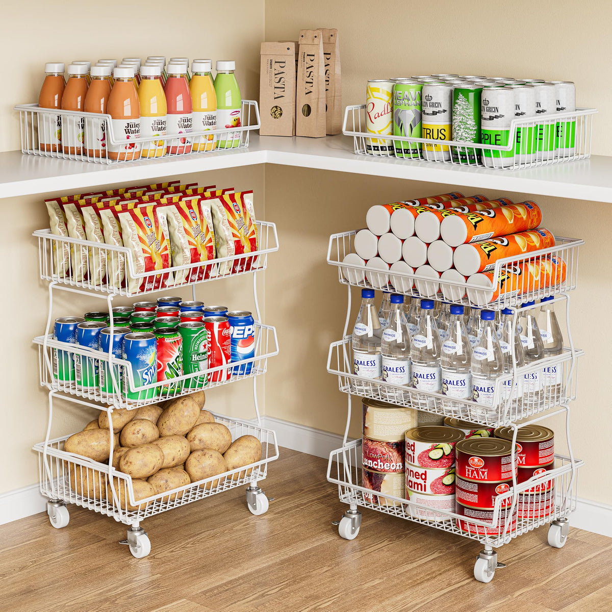 Pantry Organizers and Storage Cart with Upgraded Metal Hub Casters