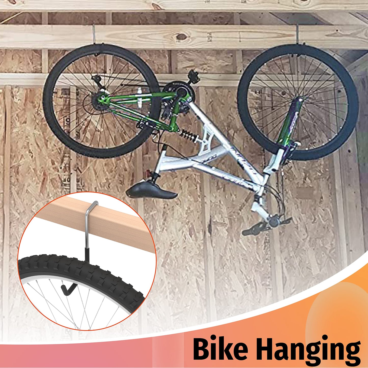 HUHOLE 4 Pack Rafter Hooks for Garage Storage – Heavy Duty Vinyl Coated Large S Hooks (50lb Capacity) – No-Drill Utility Hangers for Hanging Bikes, Ladders, Plants & Hoses on Wood Joists & Beams