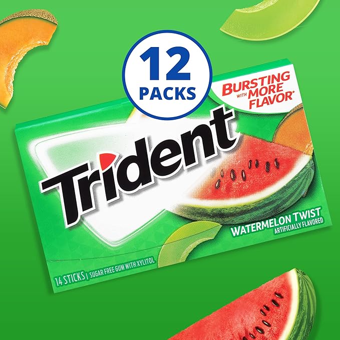 Trident Watermelon Twist Sugar-Free Chewing Gum, 12 Packs of 14 Pieces (168 Total Pieces)
