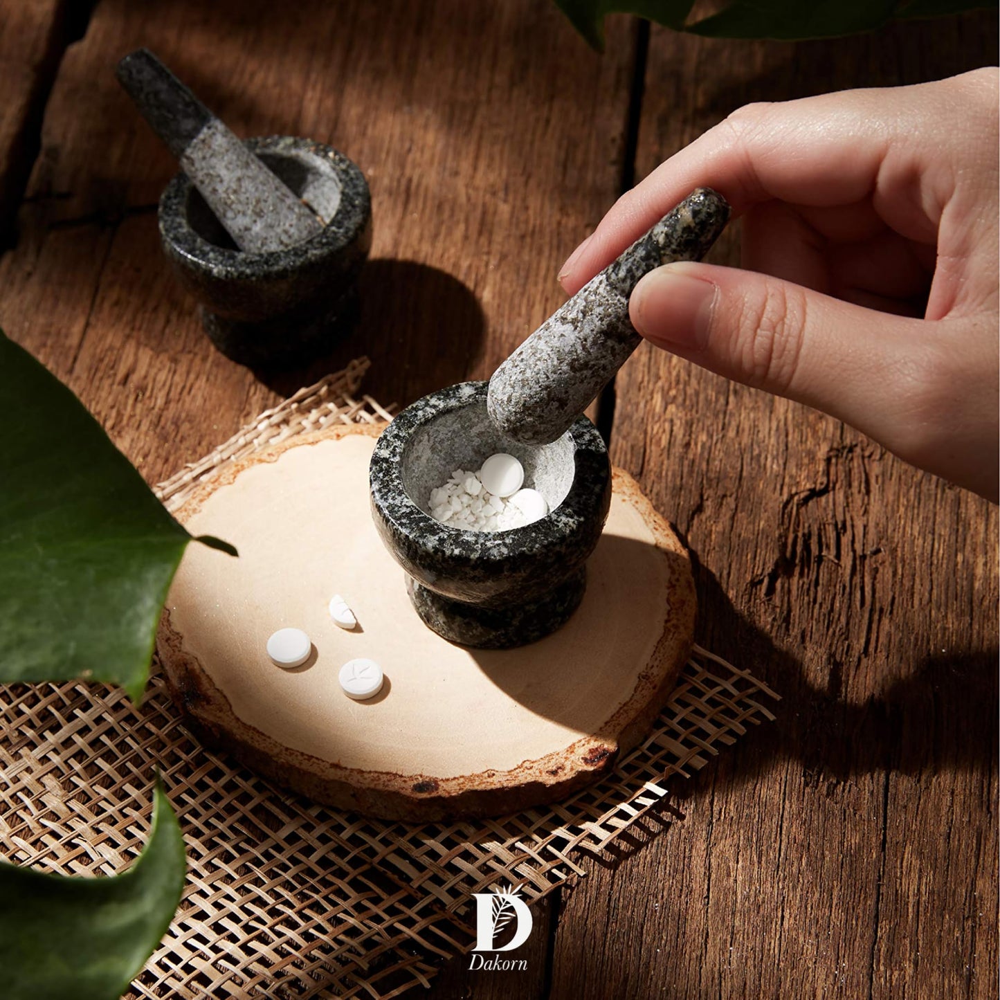 Dakorn Mortar and Pestle Set, Granite with Unpolished Inside, Tiny Size, 1.9",