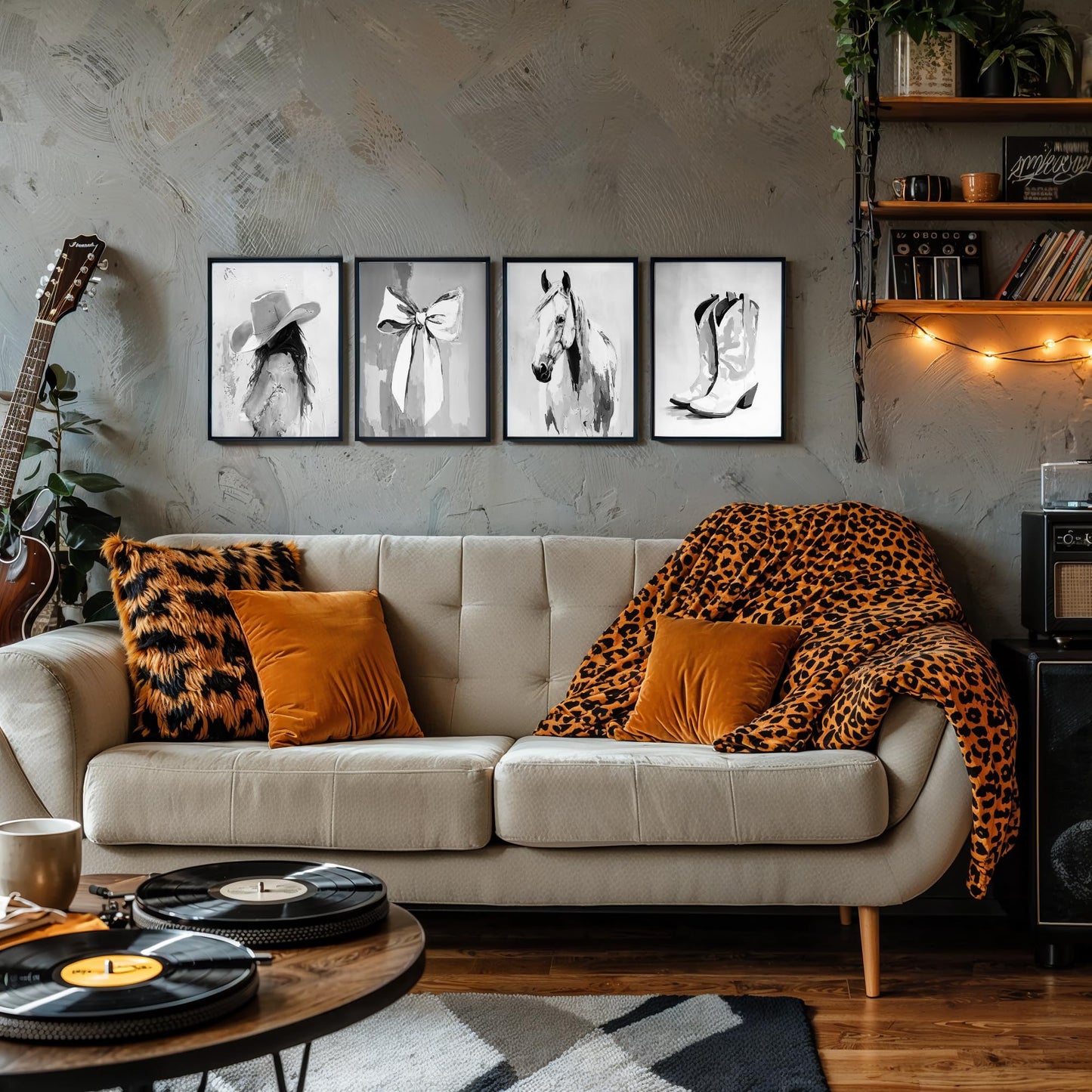 DOFQZ Western Coastal Cowgirl Wall Art Prints Set of 4, Coastal Cowgirl Home Room Decor, Neutral Country Western Coquette Bow Horse Posters for Girls Bedroom Dorm Decor, 8x10 Unframed