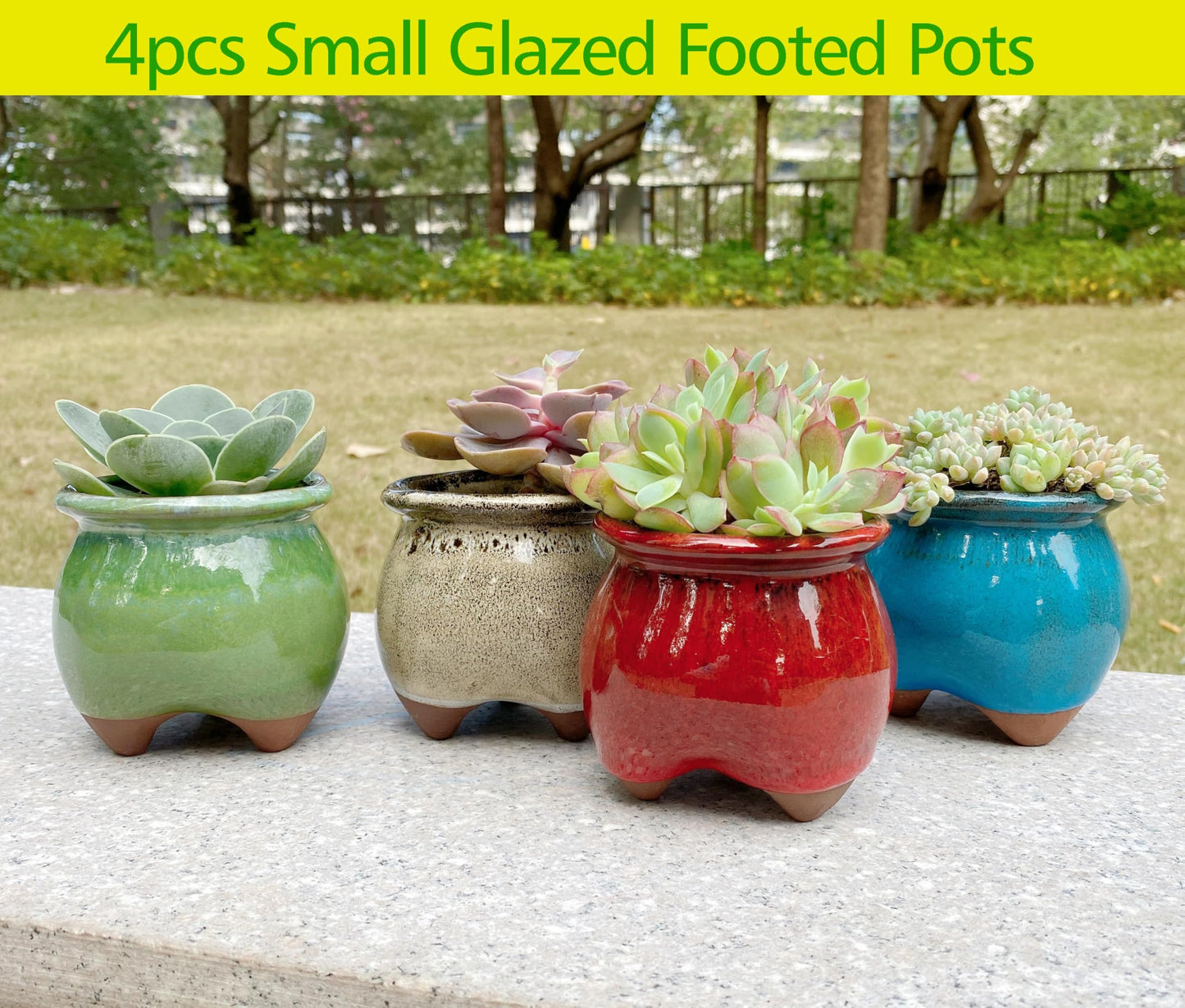 Casktcom 4PCS Handcraft Glazed Succulent Planters，Small Ceramic Succulent Pots with Drainage，Small Pots for Succulents - Mix Color Set
