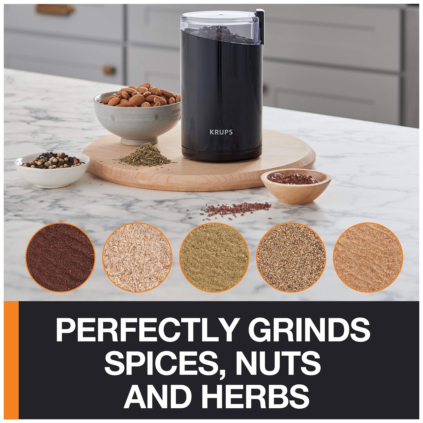 KRUPS Precision Electric Coffee Grinders, 3 oz Capacity, 200W Motor, Stainless Steel Blades for Uniform Grinding of Beans, Herb and Nuts, Coffee and Spice Grinder Electric, (Black)