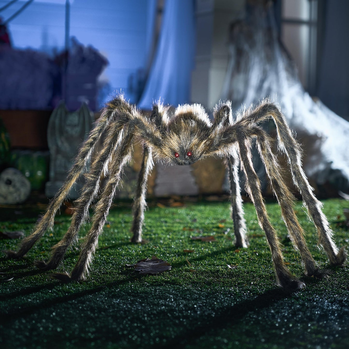 JOYIN 5ft Halloween Spider Outdoor Decorations, Scary Giant Large Spider Props for Halloween Outside Decor, Indoor Party Supplies and Yard Lawn Decoration, Brown