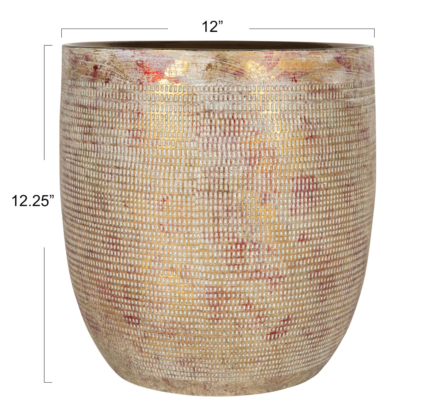 Creative Co-Op Embossed Textured Stoneware Planter, Metallic Gold