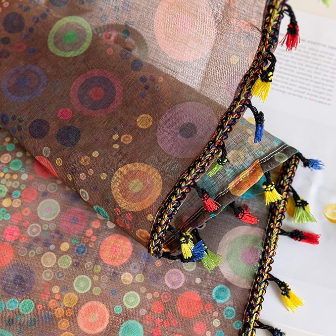 Dot Colorful Sheer Curtains 102 inch Long, Fringed Edges and Textured Semi Sheer Curtains Large Window Treatments for Living Room/Bedroom, 2 Panels