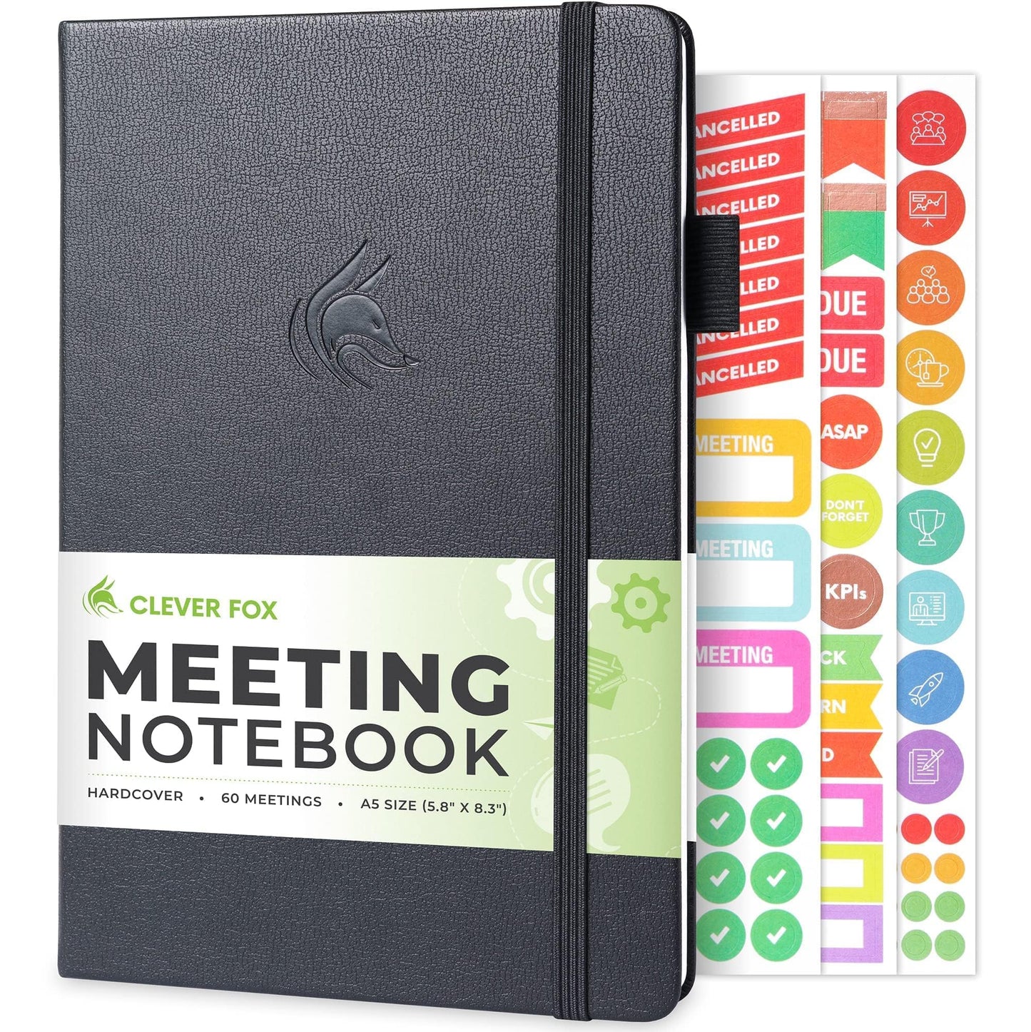 Clever Fox Meeting Notebook – Work & Business Organizer with Notes & Action Items – Notepad for Project Management & Meetings, A5 (Black)