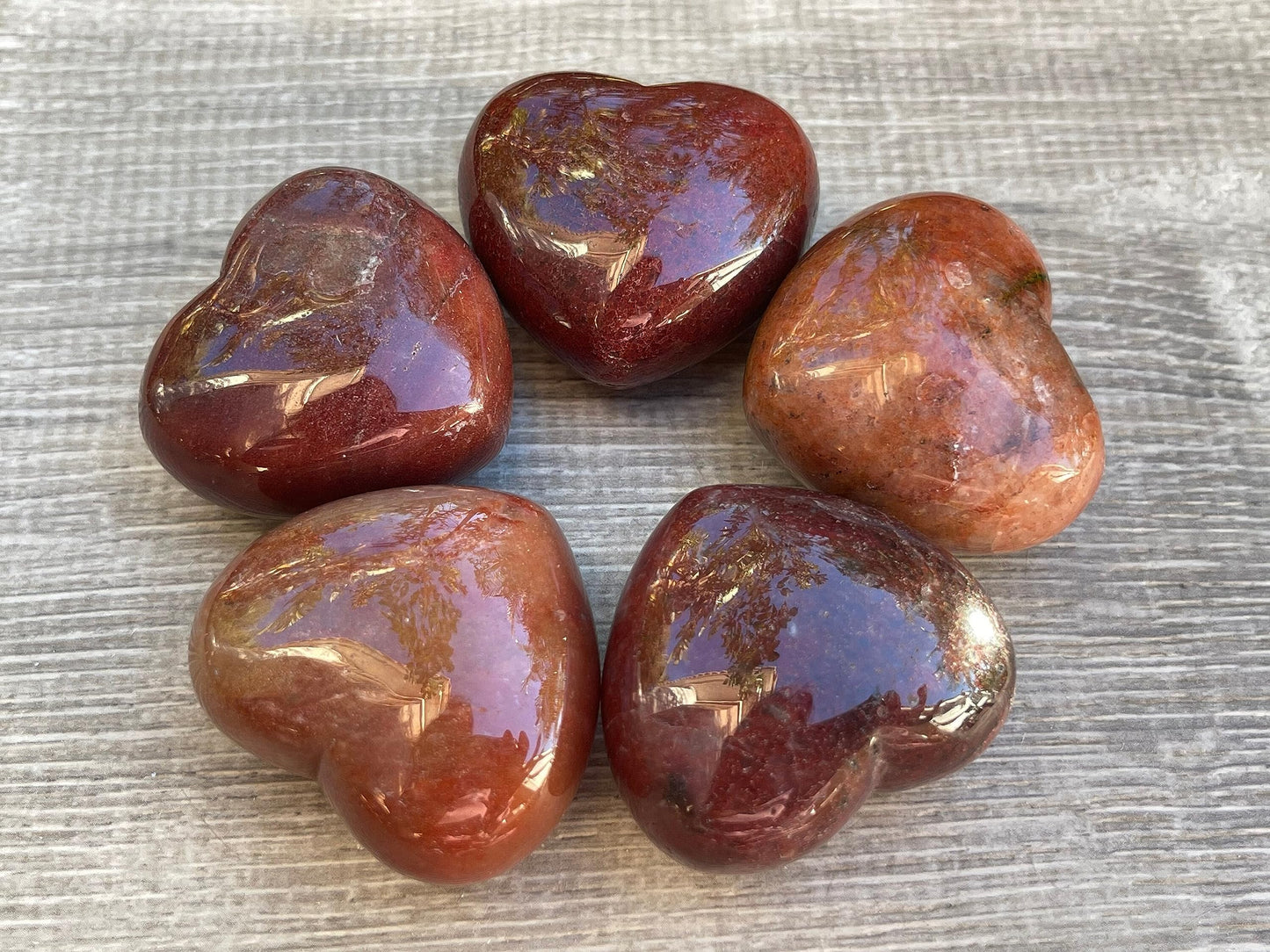 Strawberry Quartz Gemstone Hearts, Polished Strawberry Quartz Puffy Hearts, Strawberry Quartz Crystal Palm Stone, Strawberry Quartz Healing Crystal Hearts (1 Heart)