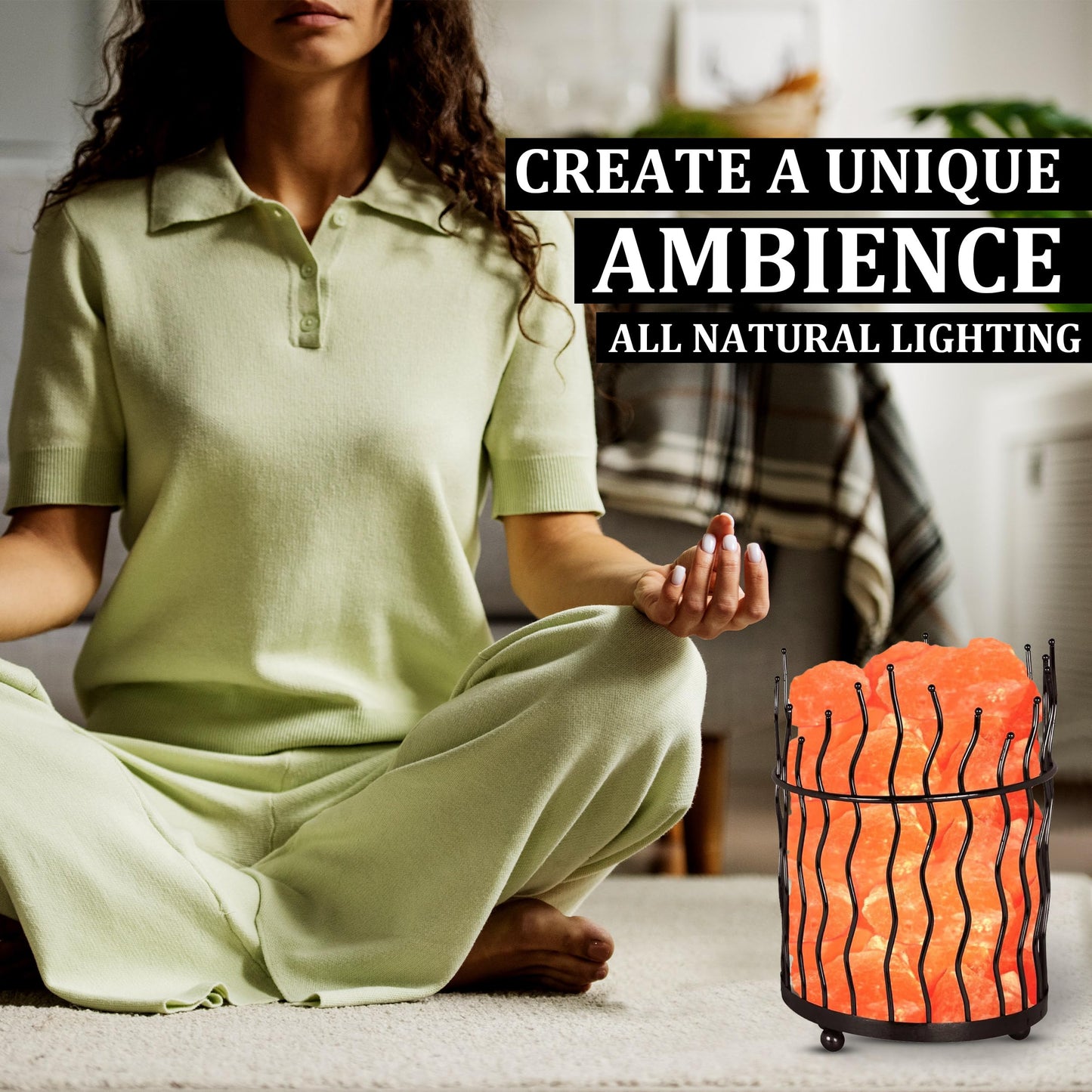 Natural Himalayan Salt , Tall Round Metal Basket lamp with Dimmer Switch | 8-10 lbs
