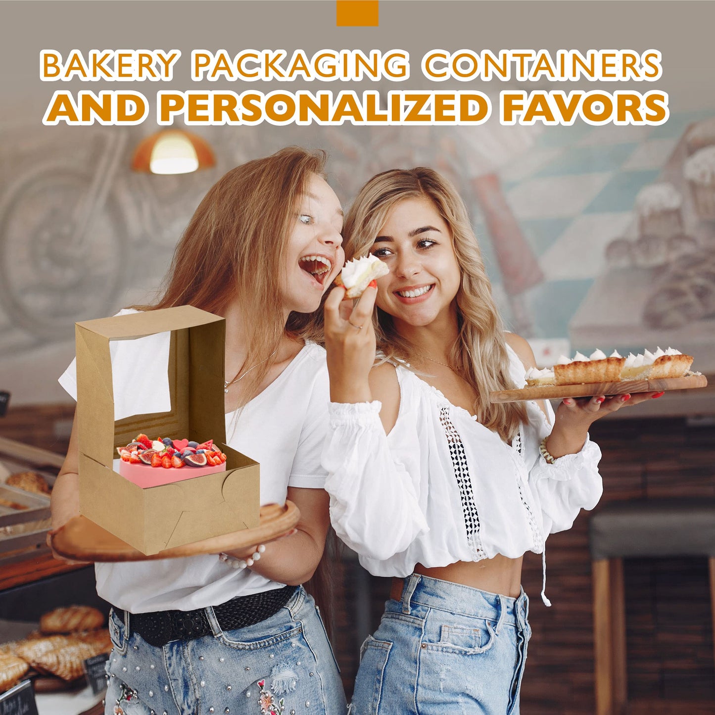 Fit Meal Prep 25 Pack Cake Boxes with Window 8x8x4 Auto Pop-Up Bakery Containers for Dessert, Cookies, and Pastry Gift Treat Box for Packaging Cake Carrier for Valentine's Day, Christmas Kraft