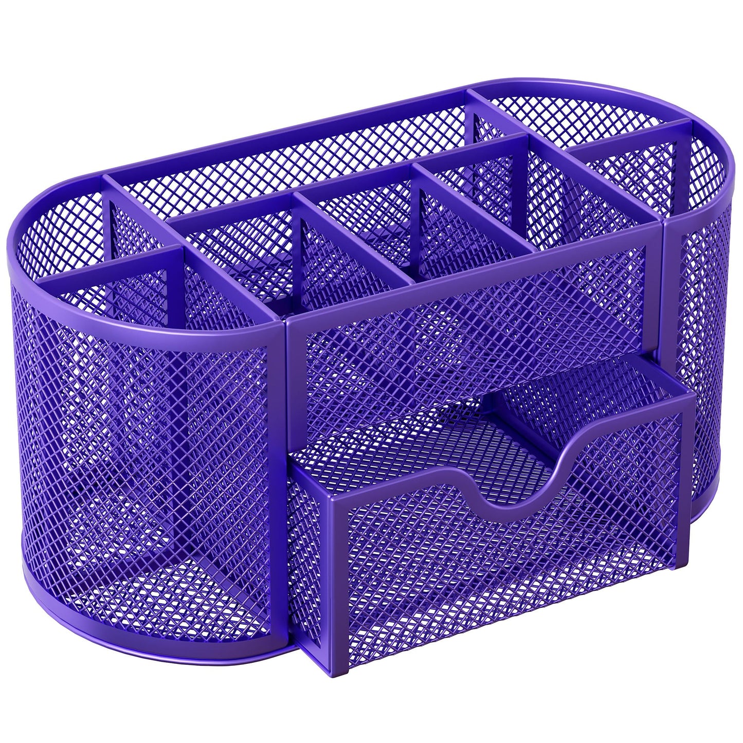 EasyPAG Mesh Pen Holder Desk Organizer with Drawer Stationery Supplies Organizer for Dorm School 9 Compartments Workspace Desk Accessories Organization for Office, Purple