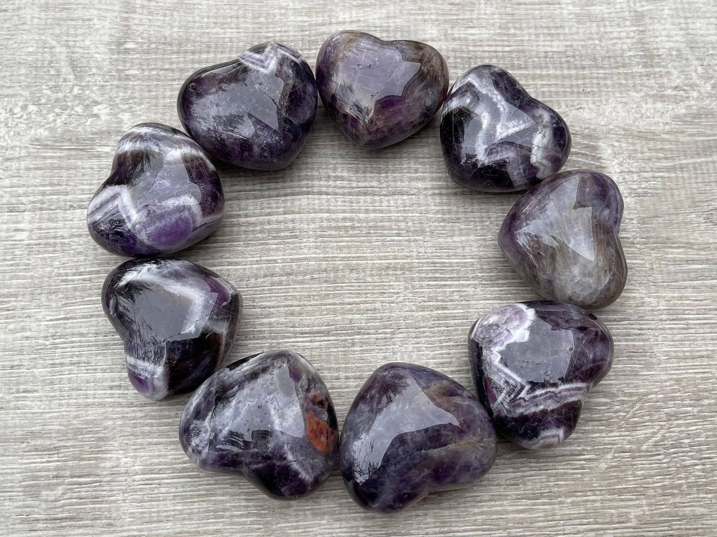 GAF TREASURES Chevron Amethyst Gemstone Hearts, Polished Chevron Amethyst Puffy Hearts, Chevron Amethyst Crystal Palm Stone, Chevron Amethyst Healing Crystal Hearts (1 Heart)