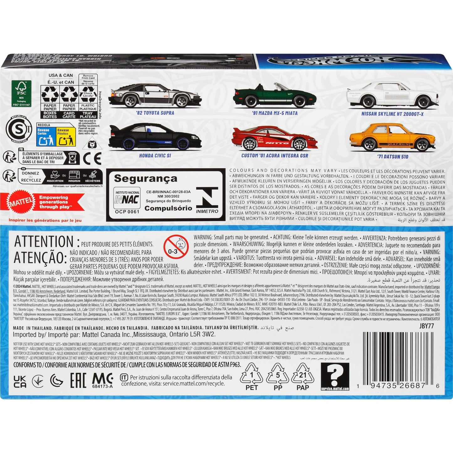 Hot Wheels 1:64 Scale Die-Cast Toy Cars, Set of 6 Japanese Vehicles with Elevated Deco (Styles May Vary)