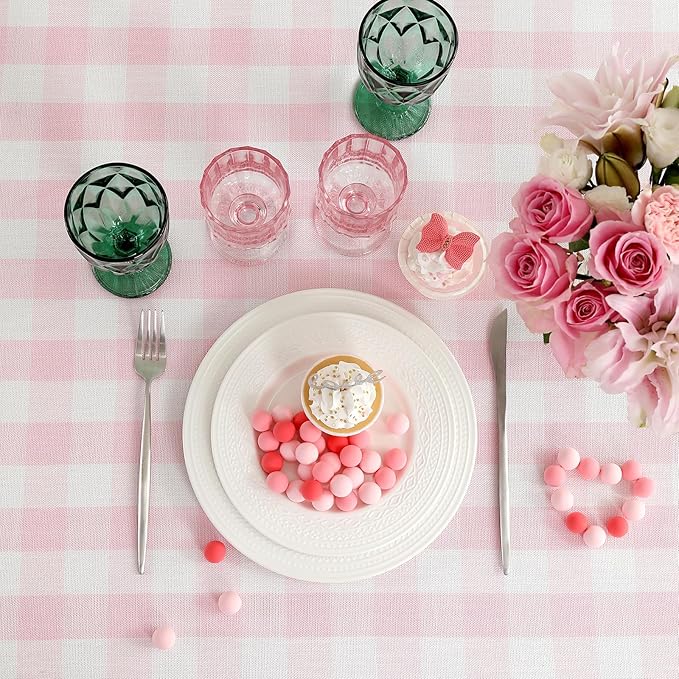 Rectangle Table Cloth for Spring, Summer, Valentine's Day, Easter, Christmas Tablecloth-Farmhouse Checkered Cotton Tablecloths (55" x 84",Pink)