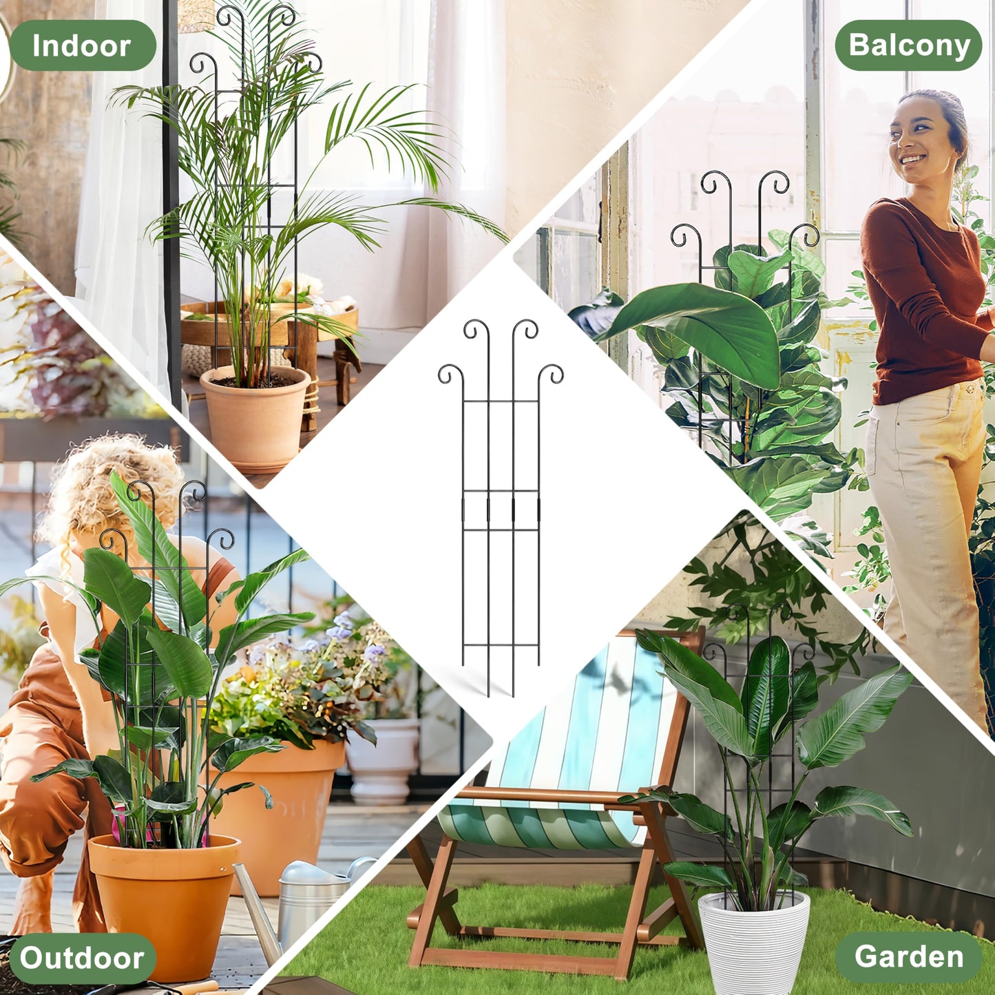 Coomin 32.6in Monstera Plant Support Stakes for Outdoor Plants, Garden Trellis for Climbing Plants, Metal Stakes for Potted Plants Pothos Plant Climber Support, 2P