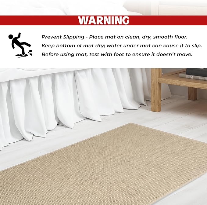 Cotton Paradise 100% Cotton Non Slip Bath Mats for Bathroom, 20x34 inch Soft Absorbent Quick Dry Machine Washable Floor Bath Mat, Beige Bath Rug