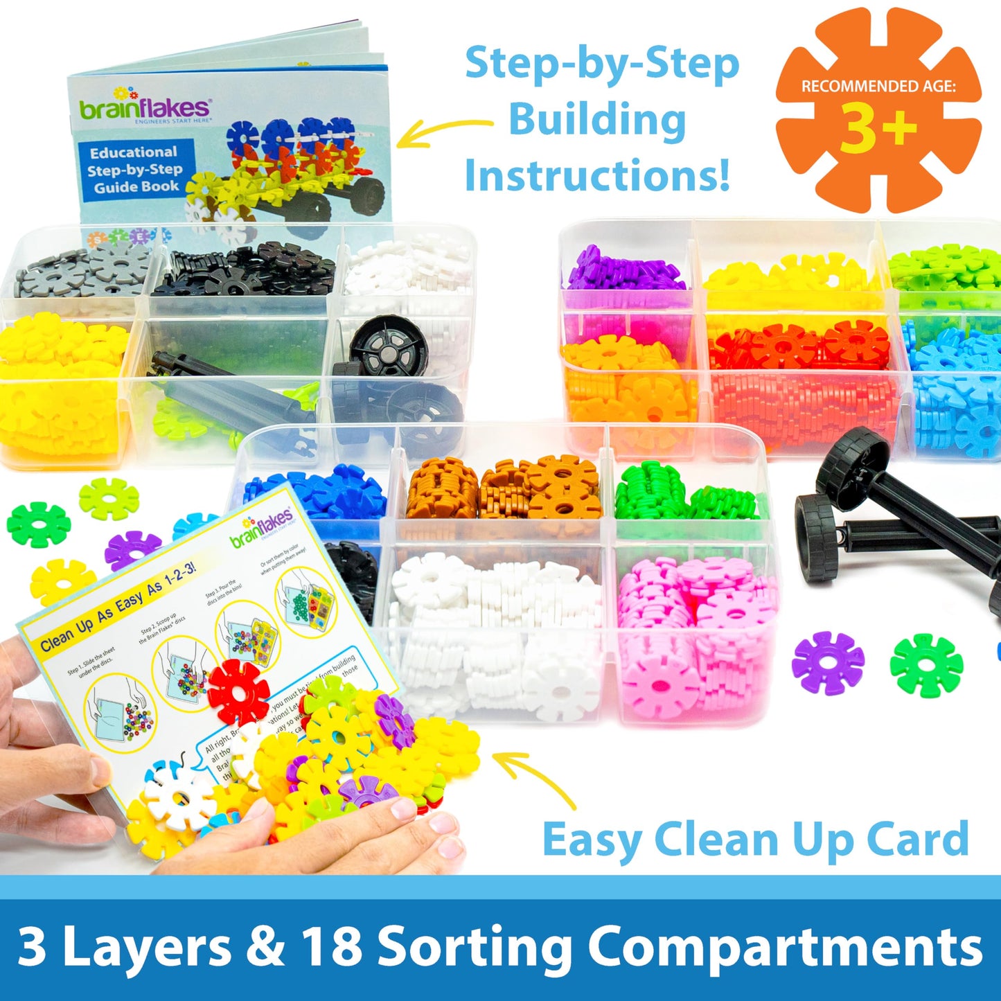 Brain Flakes 1000 Piece Sort ‘n’ Snap Set - Wheel Pieces and Special Parts Included - A Great Stem Toy for Both Boys and Girls