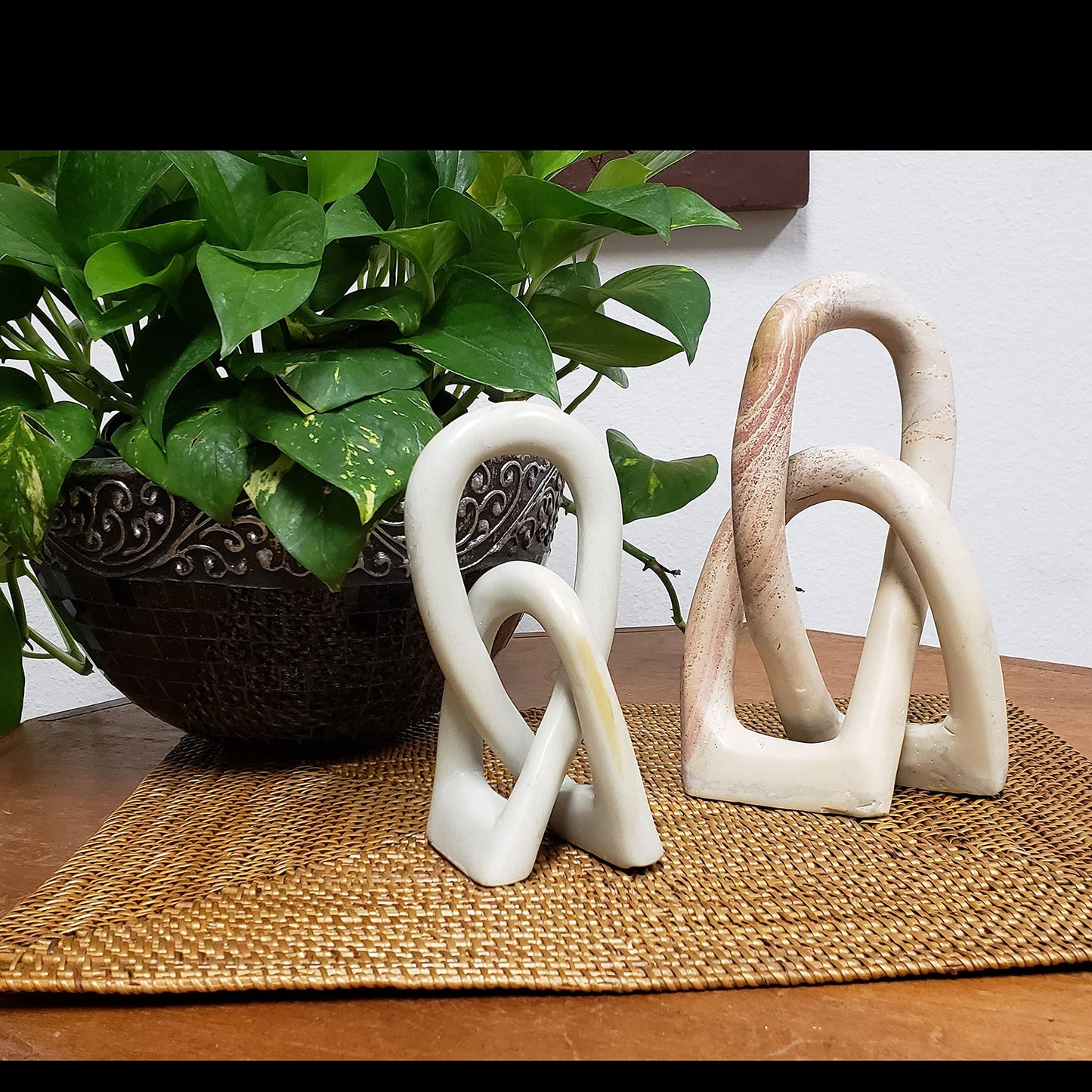 Continuous Looped Entwined Love Knot Sculpture Unique Modern Contemporary Décor Hand-Crafted Soapstone Artisans of Kenya Genuine Human Hands Precious Gift (6 Inch, Natural)