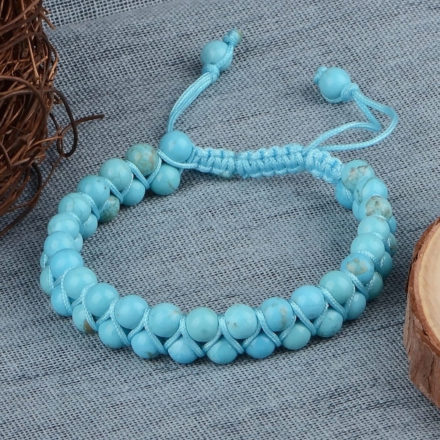 MASSIVE BEADS Natural Chakra Healing Power Crystals Macrame Bracelet Yoga Double Layer Stone Beads Gemstone Meditation Relax Anxiety Bangle for Unisex Women Men (Turquoise, 6mm)