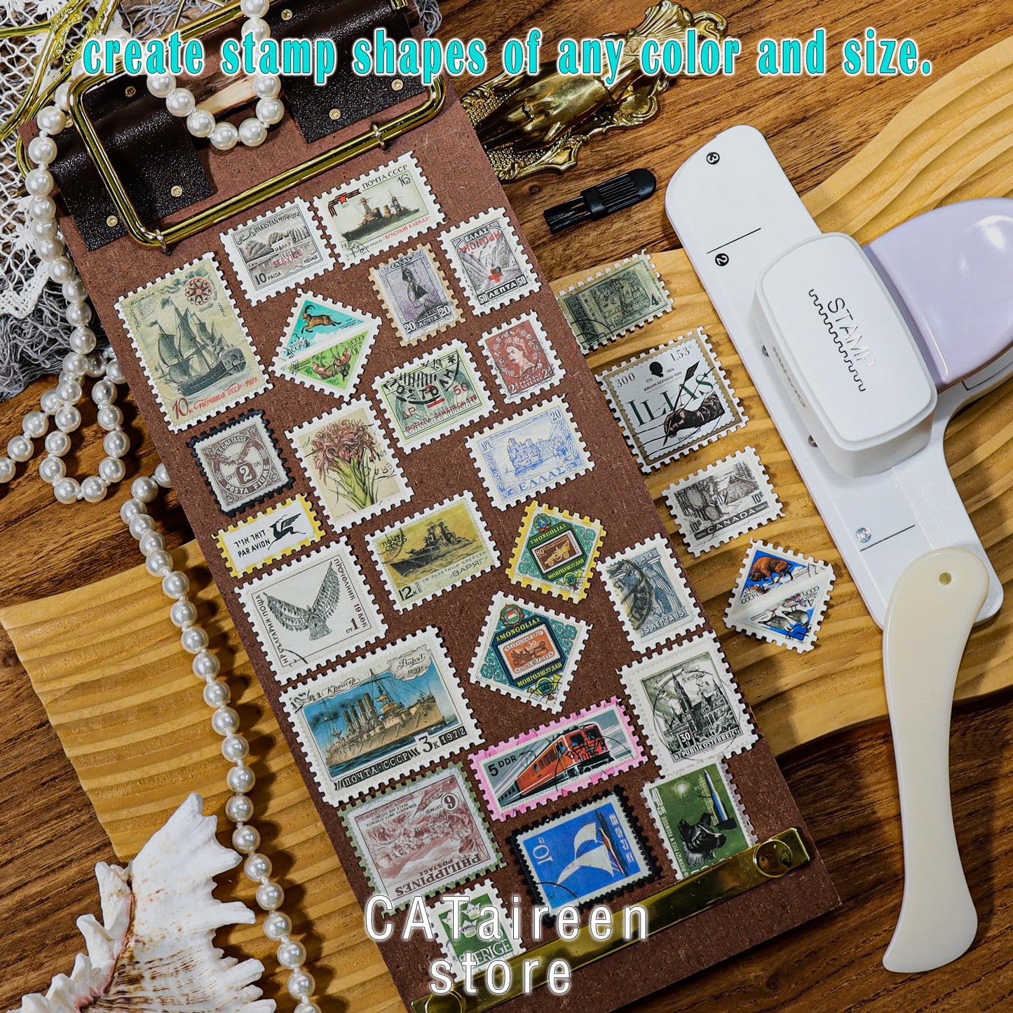Postage Stamp Border Puncher with Scrapbooking Paper Folder Tool Card Making Supplies Kits Film Strips Cutter Hole Punch Crafting Journaling Scrapbook Materials Junk Journal DIY Kit