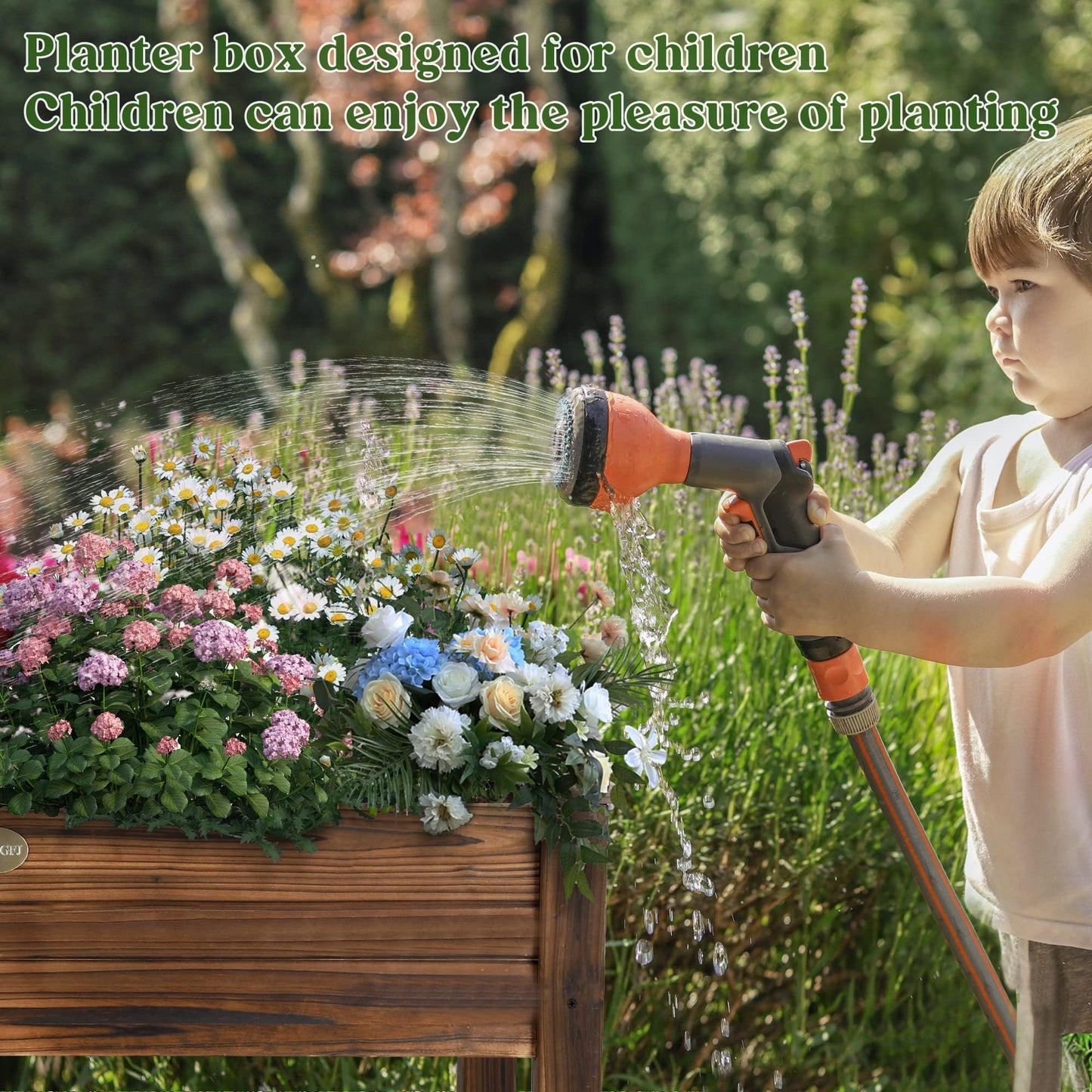 OIPRTGFJ Cedar Wood Outdoor Raised Garden Bed Planter Box with Locking Wheels, 41x21x20 inch, Carbonization Color